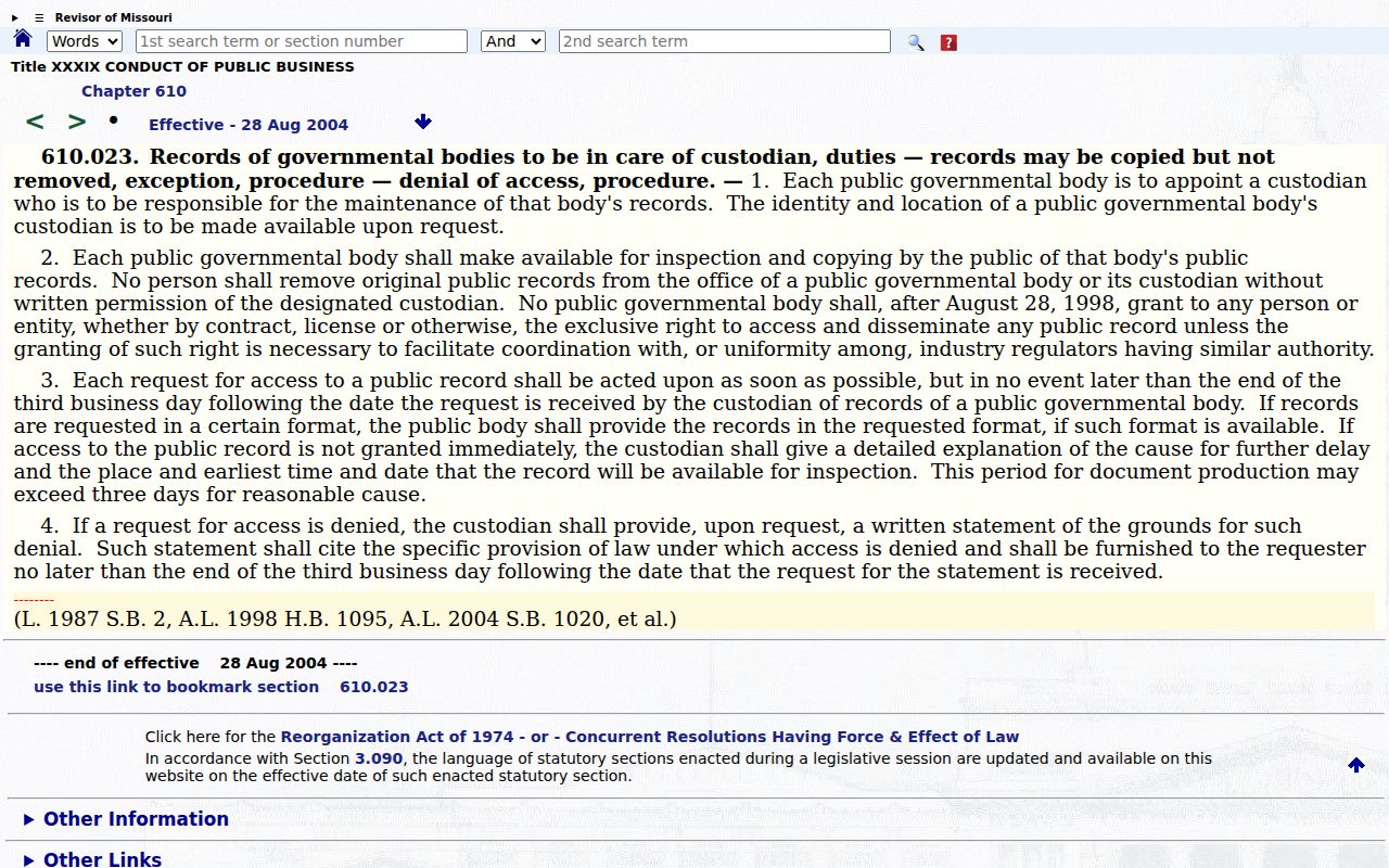 Missouri records custodian statute