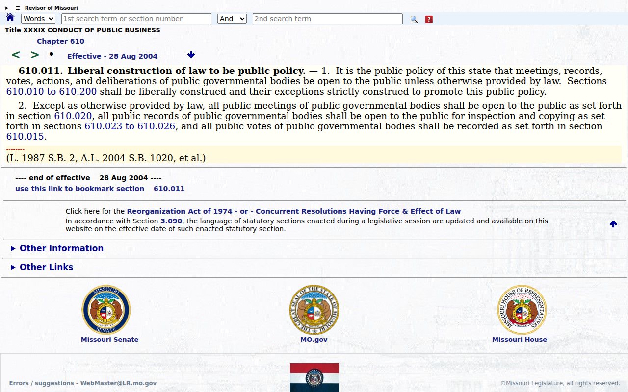 Missouri public records policy