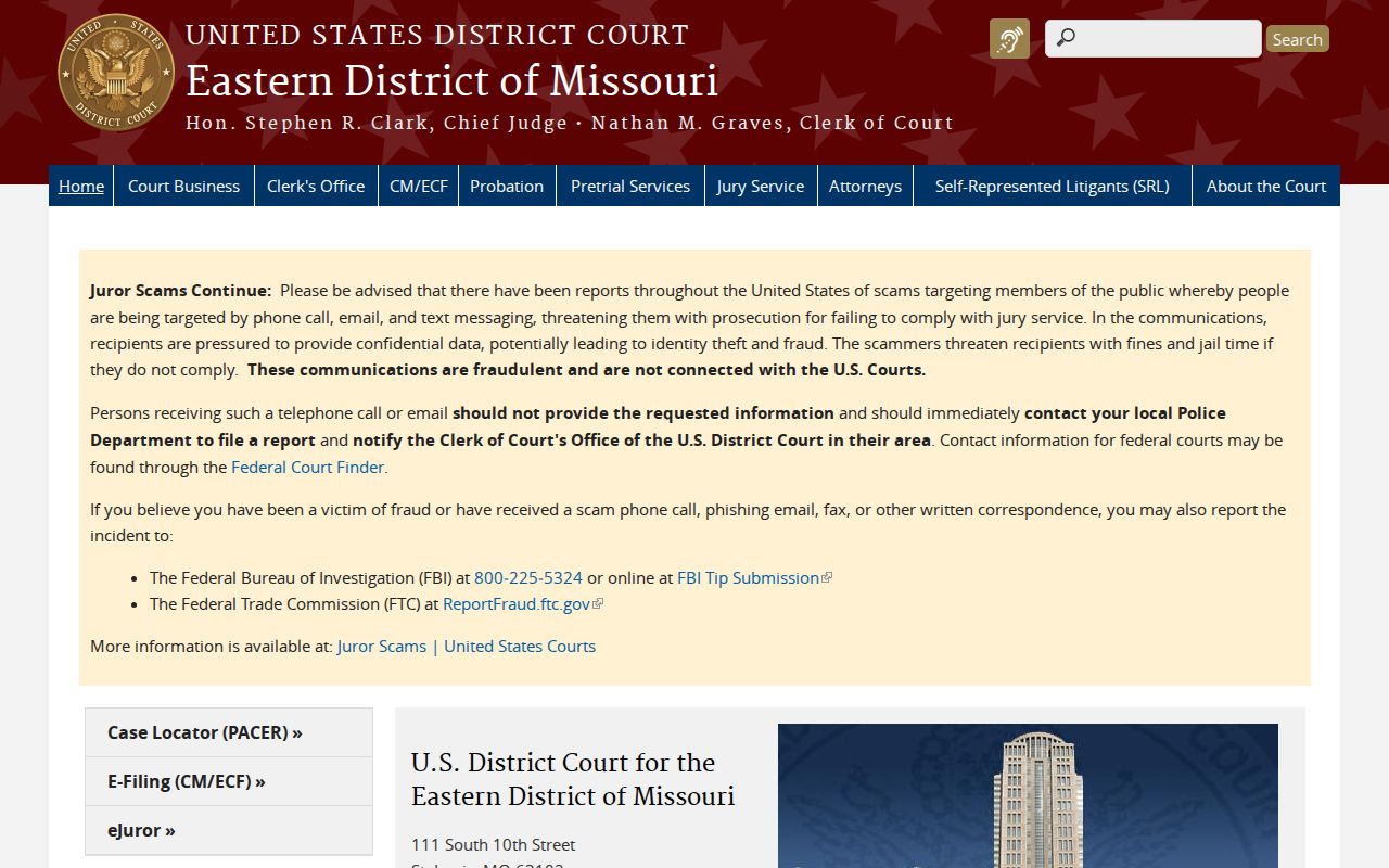 Eastern District of Missouri official courthouse locations